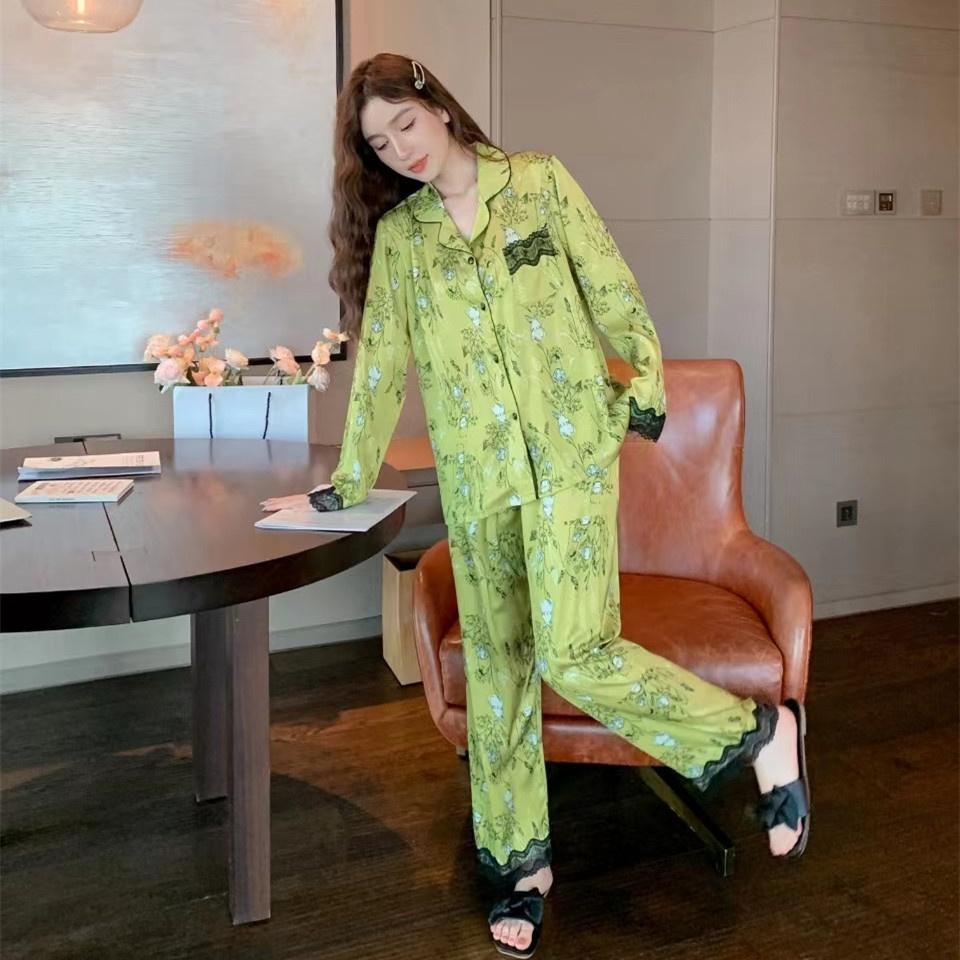 Pirnt Fashion Country SET Femei Maneca Lunga Ice Silk Dantela Sweet Country