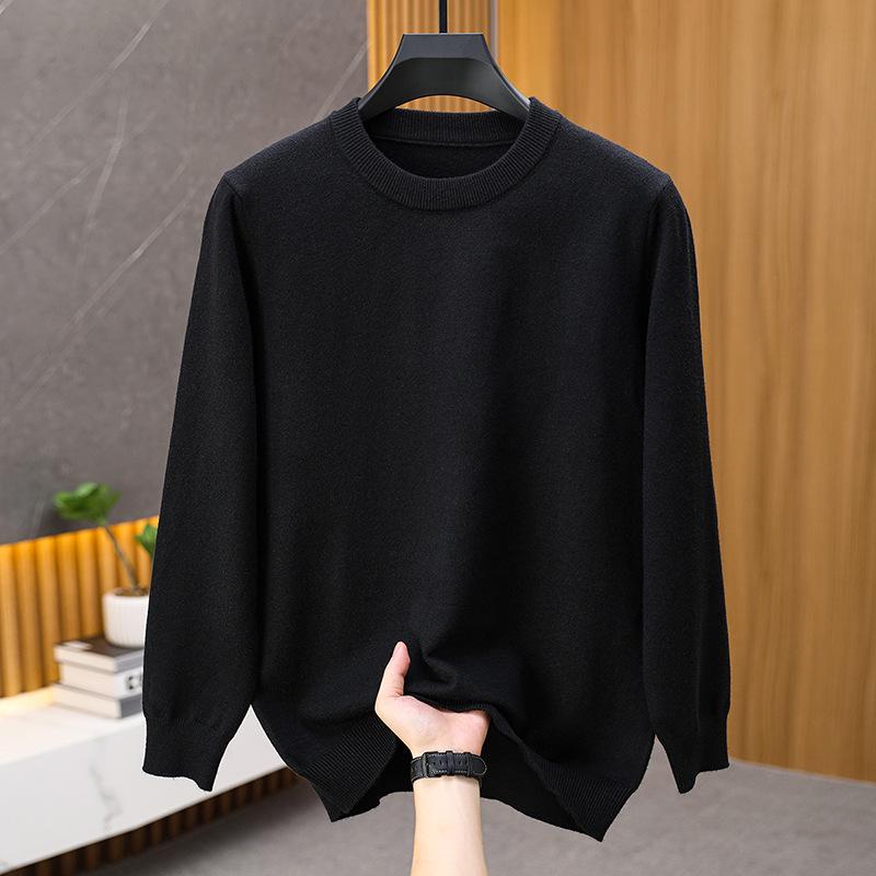 Men's Casual Loose Knit Sweater - 2024 Autumn/Winter Warm Solid Color Round Neck Pullover