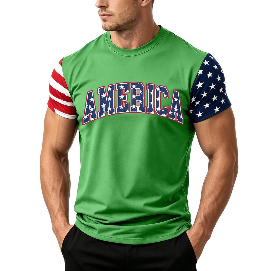 Men's Independence Day Flag Print Short Sleeve T-Shirt, Loose Casual Daily Summer Tops