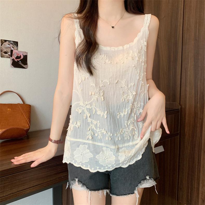 Retro Lace Embroidery Camisole: Women s Sexy Slimming Sleeveless Vest One Size абрикосовый