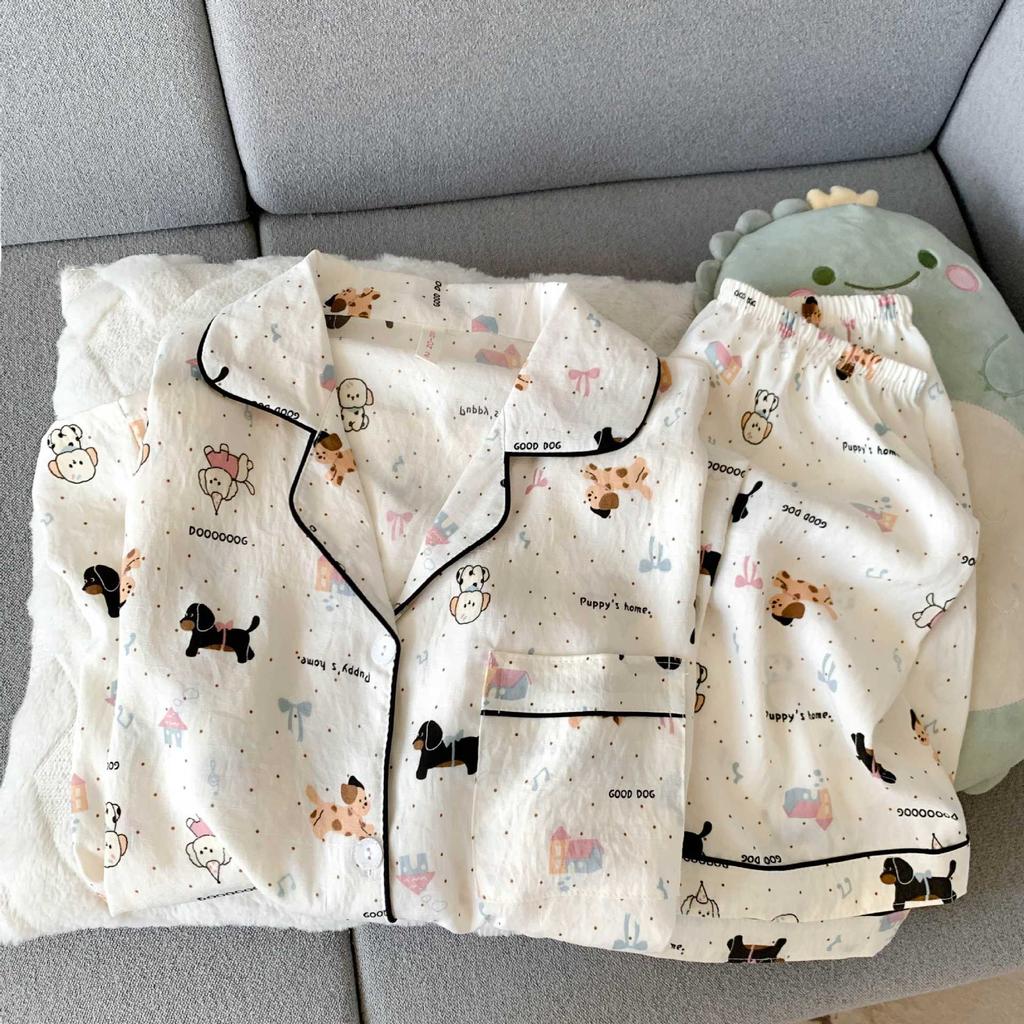 Summer New Pajamas Women's Short-sleeved Shorts Thin Cloud Cotton Cartoon Cute Large Size Korean Version Loungewear