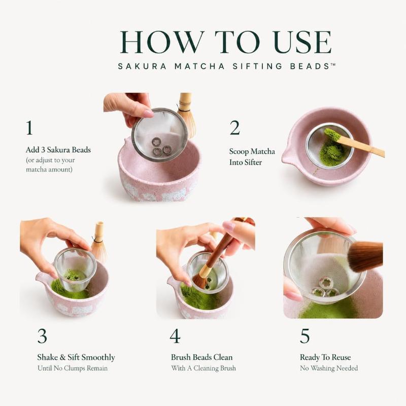 Setaccio per Matcha in Acciaio Inossidabile con Sfere Rullanti Materiale Sicuro per Alimenti Setaccio in Acciaio Inossidabile Bordo Liscio Forma a Fiore