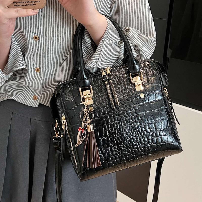 2025 New Fashionable Stone Pattern Large Capacity Solid Color Texture Single Shoulder Handheld Diagonal Cross Bag Tote Bag