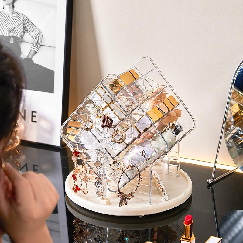 Luxury Cosmetics Storage Box Makeup Lipstick Organizer Rotating Dressing Table Cosmetics Storage Shelf Rack Large Capacity Home