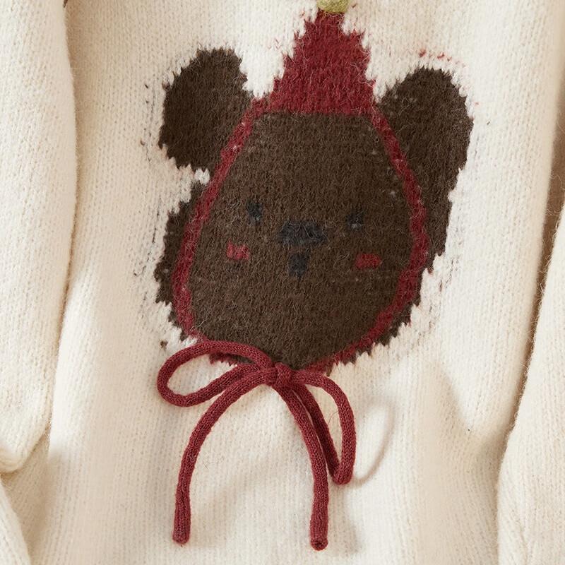 Women's Wool Blend Little Bear Color-block Sweater