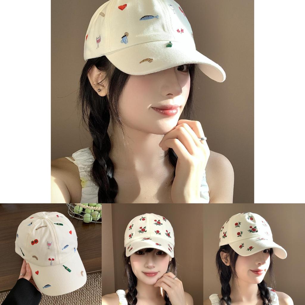 Classic Cotton Baseball Cap With Adjustable Strap And Floral Embroidery For Women