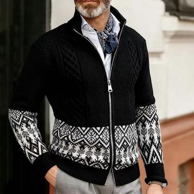 Neuer Herren Casual Stehkragen Pullover Mode Jacquard Locker Übergröße Gestrickte Strickjacke Jacke