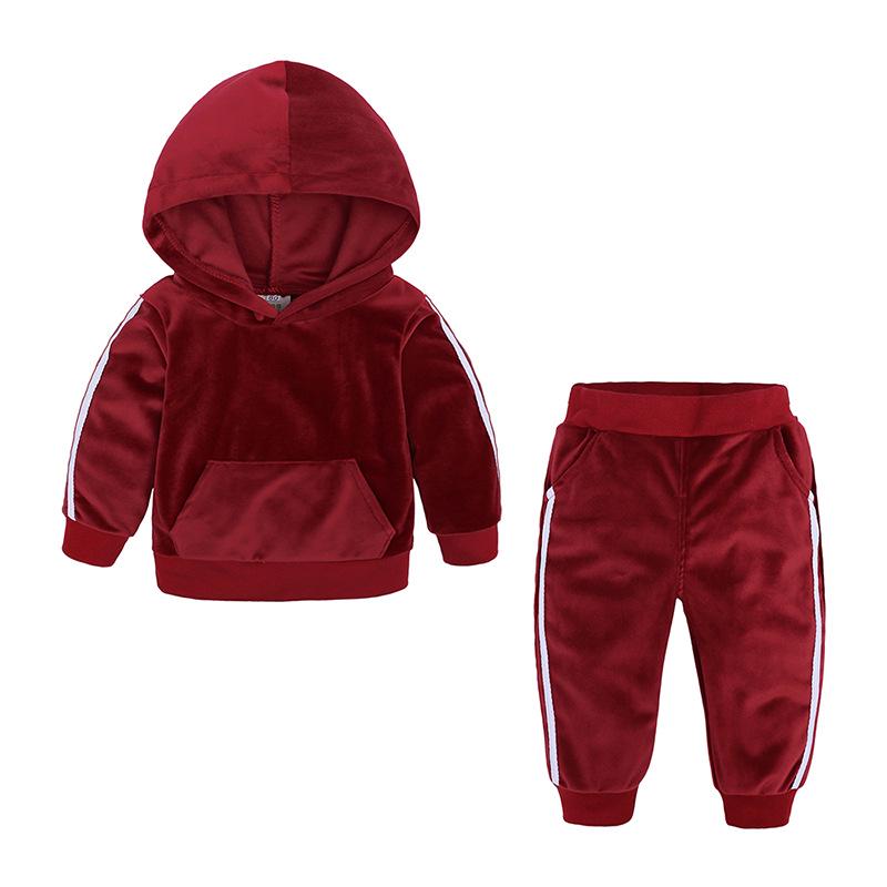 

Kids Clothes Set Boys Girls Velvet Hoodies Suit Solid Sweatshirt+Pants Sets Toddler Children Sports Outfits 80
