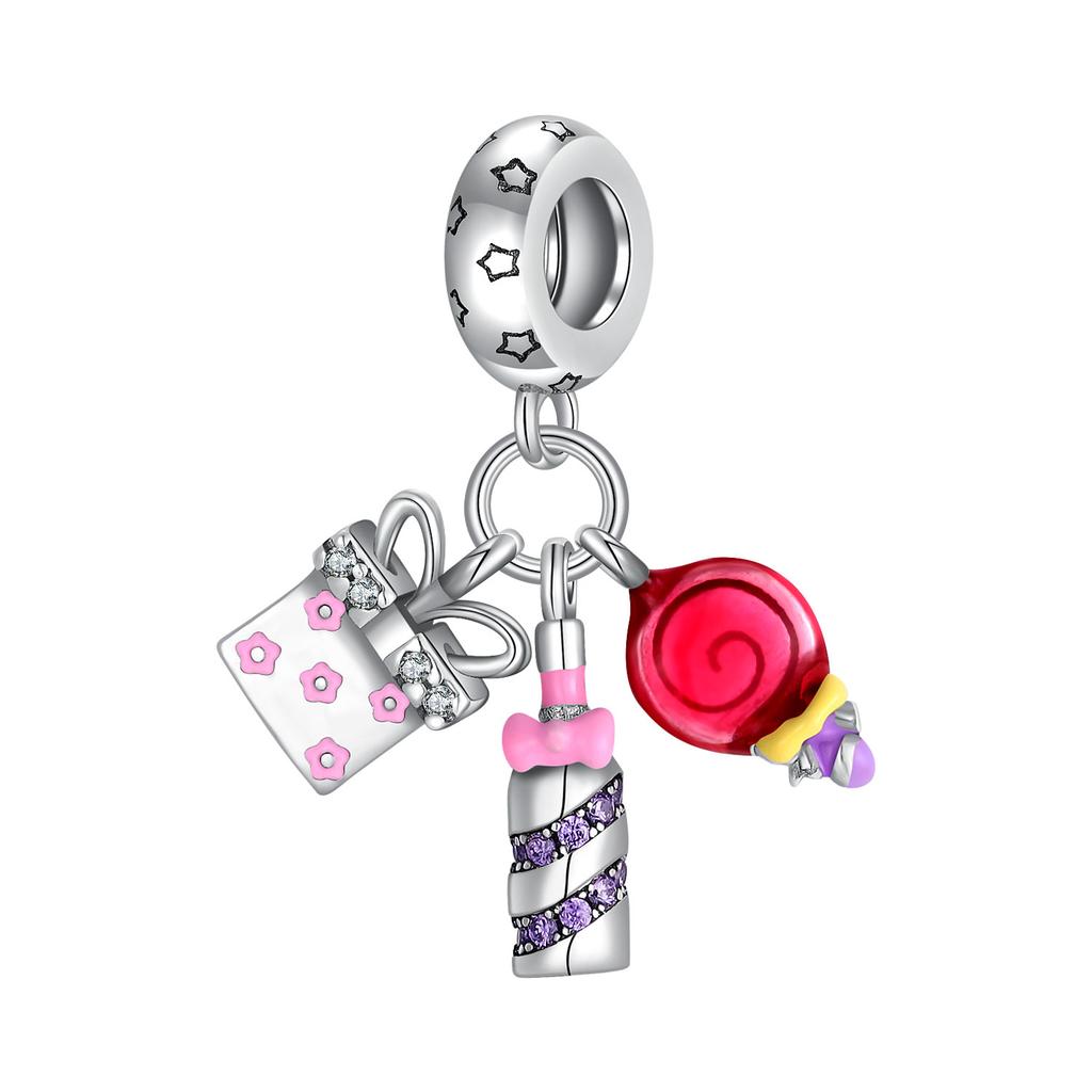 Nowy Srebrny Charms 925 Pasujący do Oryginalnej Bransoletki Akcesoria Biżuteria Damska Perfumy Szminka Bikini Okulary Przeciwsłoneczne