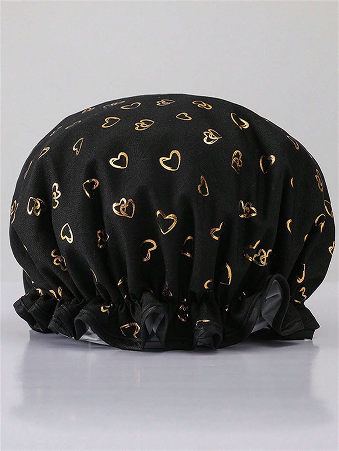 

QINGMYU 2-Layer Waterproof Shower Cap, Fashionable Foil Heart Print 1PC&one-size чёрный