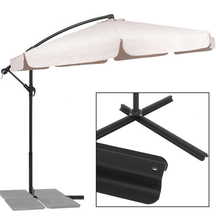 Springos® Parasol de jardin déporté avec manivelle, incluant une housse 350 cm