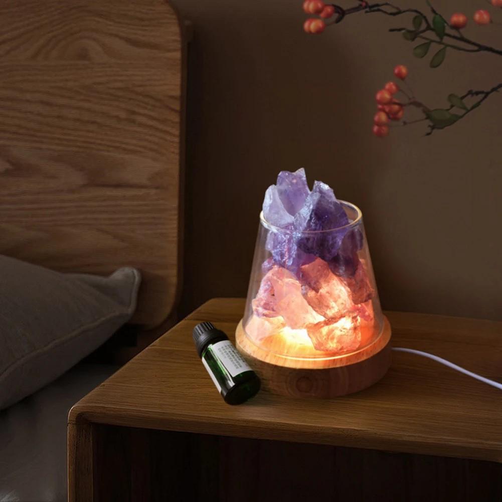 D2 Novelty Natural Himalayan Salt Table Lamp Night Light Natural Raw Stones Crystal Essential Oil Diffuser Light Gift Decor Lamp