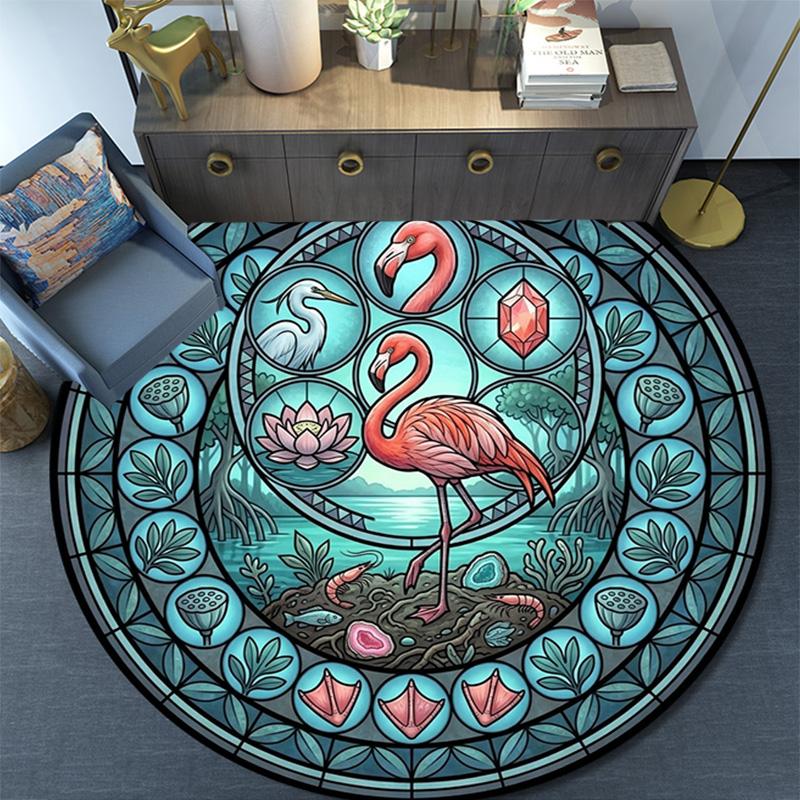 Flamingo Glass Scene Round Area Rug Under Office Chairs Bedroom Living Room Home Decor
