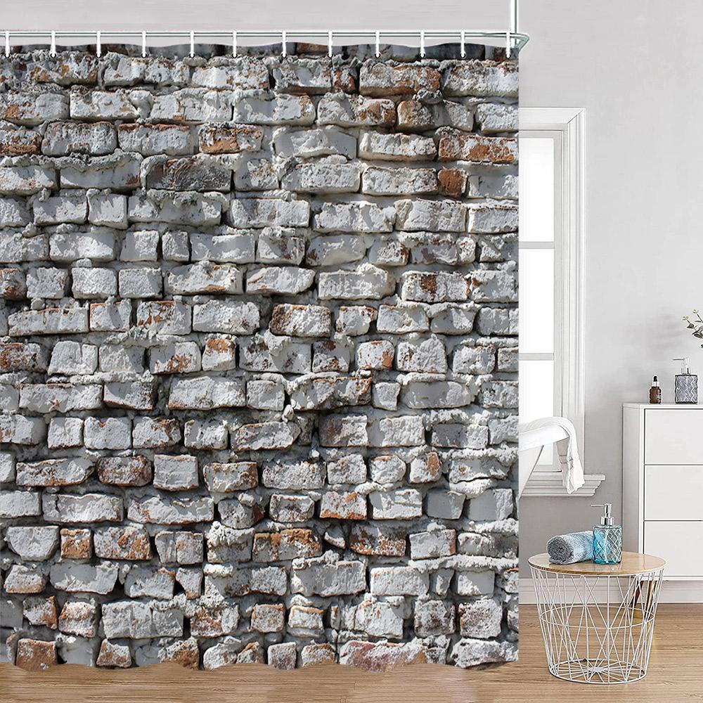 Countryside Wooden Board Shower Curtain Brick Wall Farmhouse Farm Bathroom Curtains Wooden Planks Art Pattern Bath Curtain Decor
