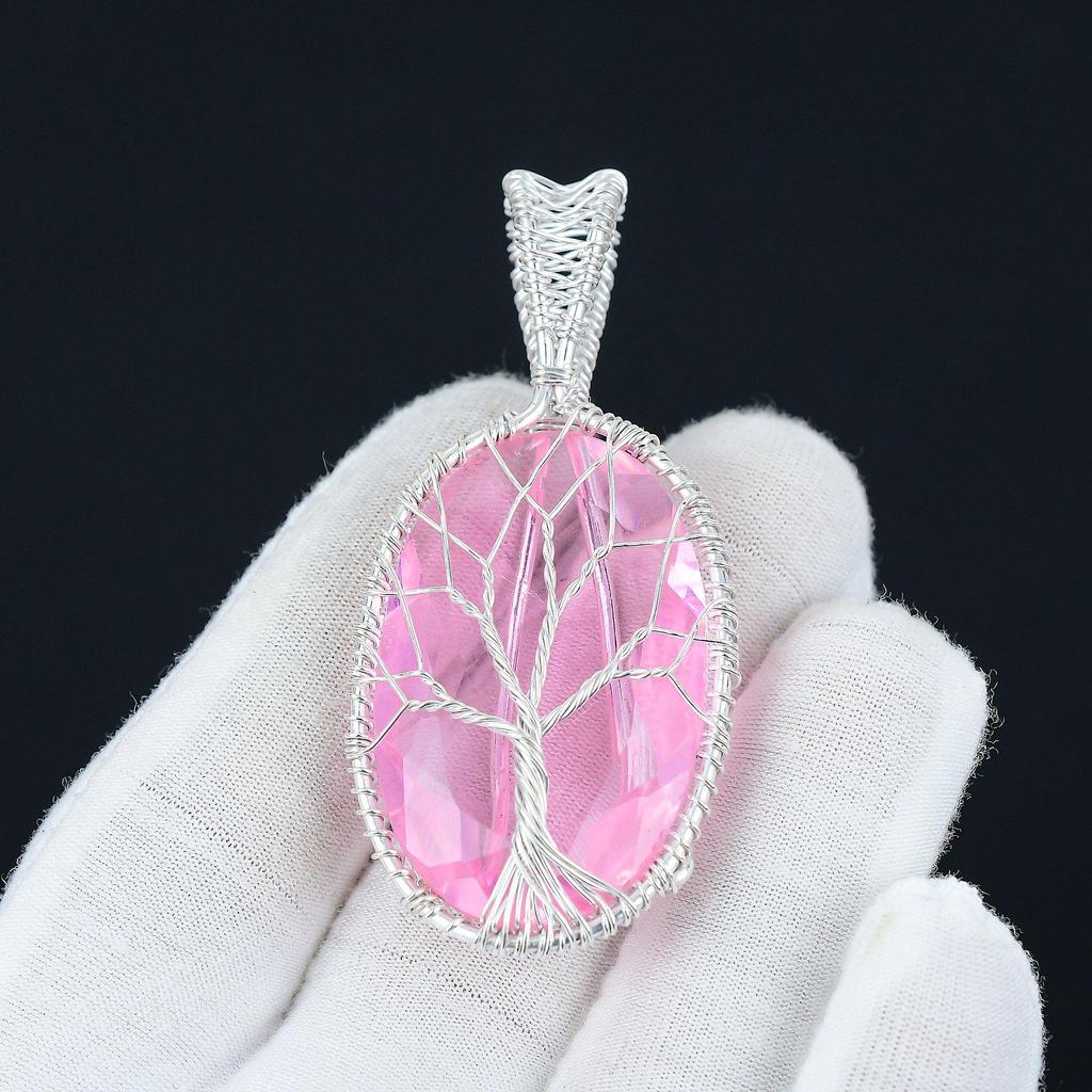 Pink Kunzite Gemstone Pendant, 925 Sterling Silver Pendant, Tree Of Life Jewelry, Wire Wrapped Pendant, Pink Kunzite Jewelry, Kunzite Gifts