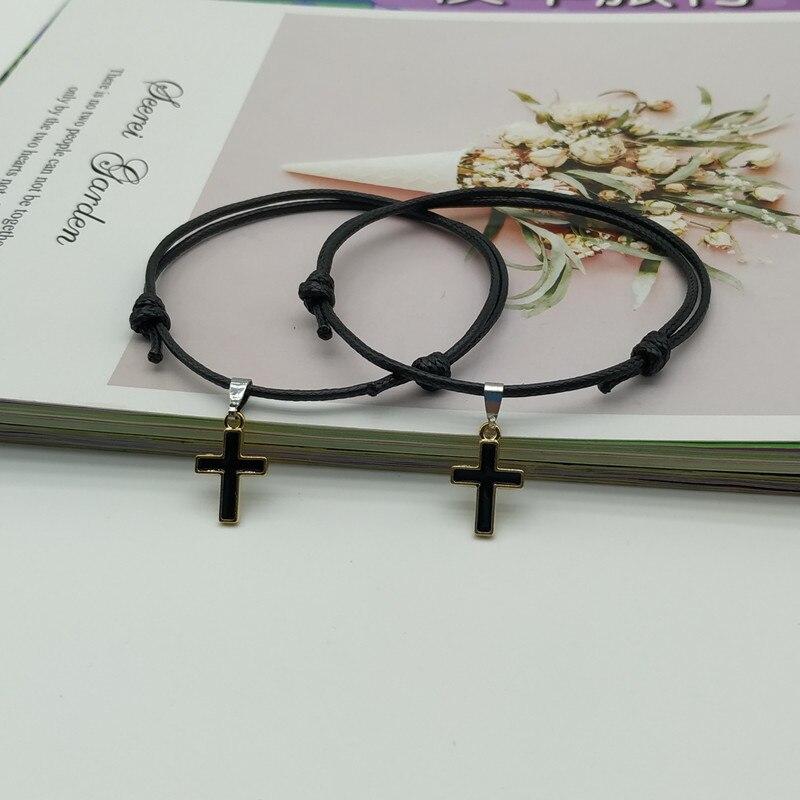 2 Pcs /Lot Cross Couple Wrist Bracelet New Arrival Stylish Fashionable White Black Color Charm Bracelets Present Gift Idea Friend Lover Handmade