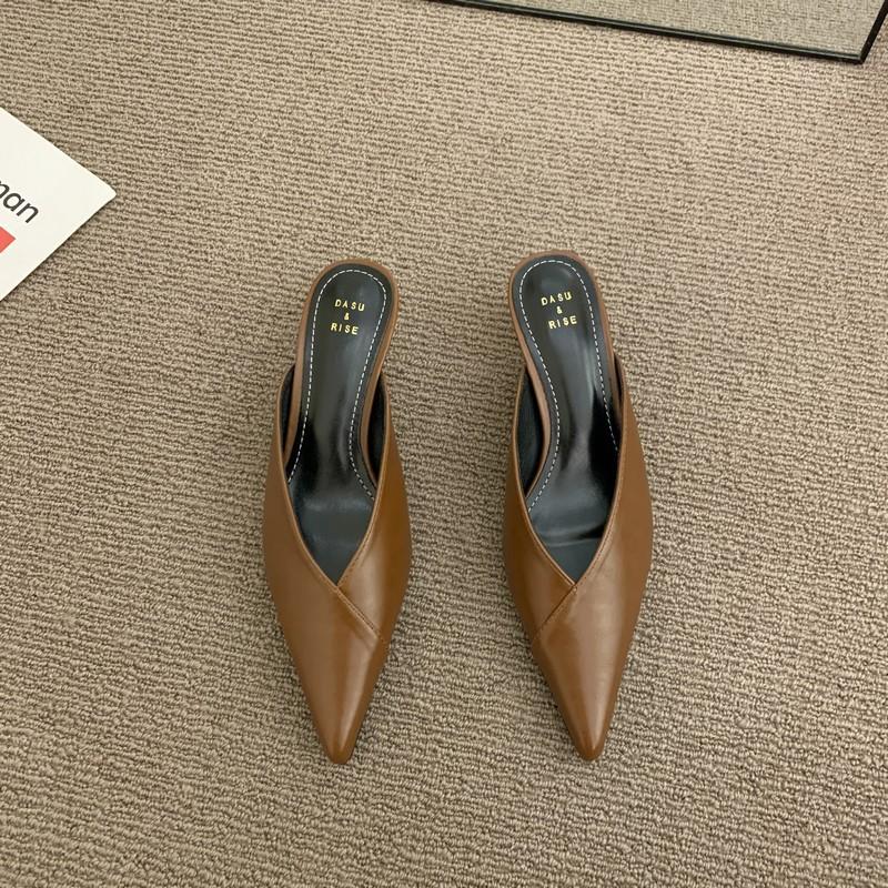 

Баотоу заостренные полушлепанцы женские для улицы 2025 лето прохладные шлепанцы женская обувь черный высокий каблук средний каблук шпилька мюли 42