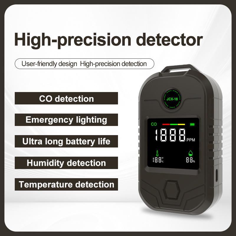 4-in-1 Portable CO Detector: Carbon Monoxide Alarm, Temperature & Humidity Monitor with Flashlight, Long-Lasting Battery