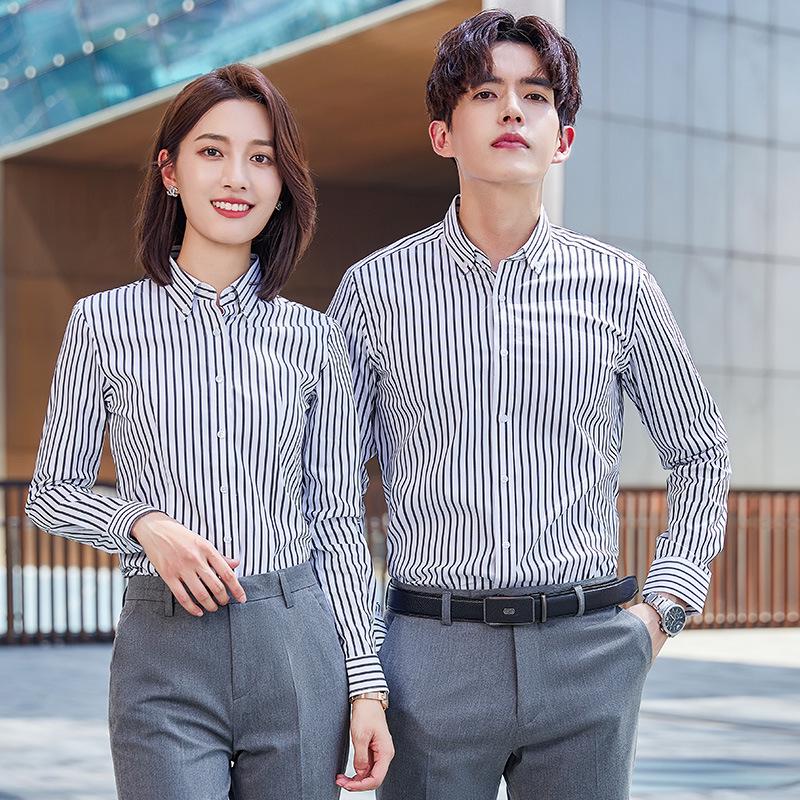 

Women s Blue Striped Professional Long Sleeve Shirt with Embroidered Logo M