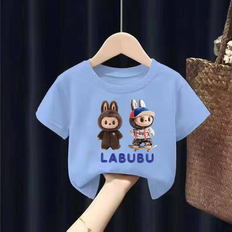 LABUBU Summer Fashion Cartoon Girl Short Sleeve Casual T-shirt Short Sleeve Outdoor Sports Children's Clothing