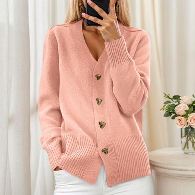 Women's Solid Color V-Neck Long Sleeve Buttoned Cardigan Sweater Coat