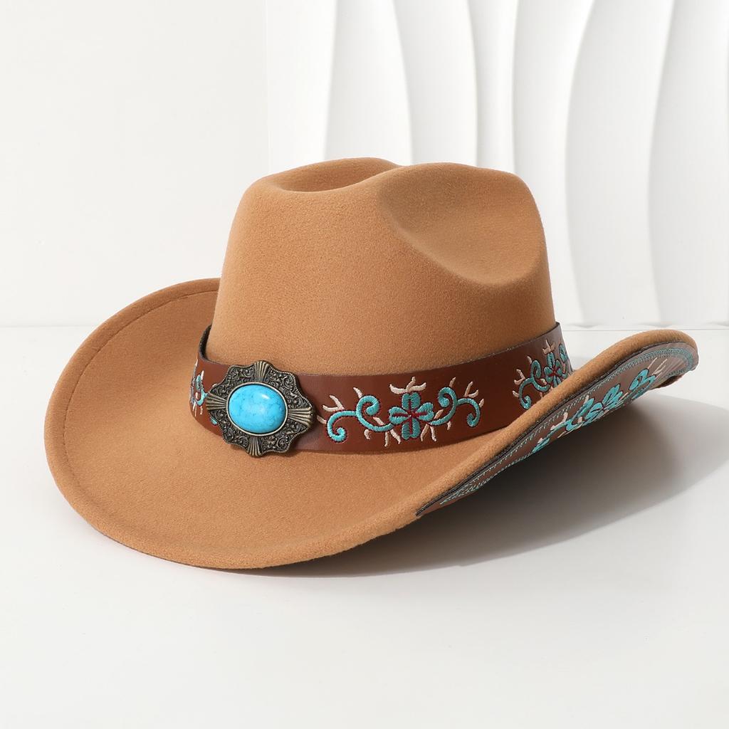 Embroidered Patch Double-curved Cowboy Hat for Men and Women, Fedora, Jazz Hat, Riding Hat, Western Cowboy Hat with Upturned Brim