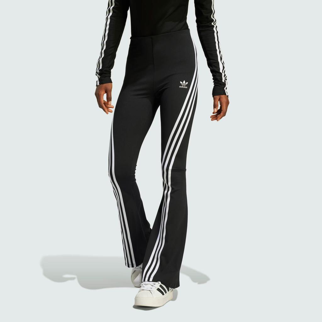 Adidas Originals Clover Flared Leggings Three Stripes Spliced Knit Sports Pants Women Bottoms Black IV9342