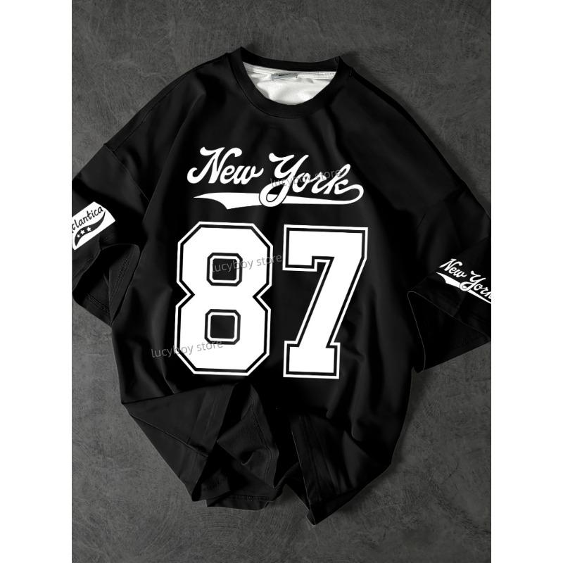 

No.87 NEW YORK Print Jersey Tshirt Women Short Sleeve Sport Football T-Shirt Vintage Oversize Striped Tees Women Casual Clothing 6XL