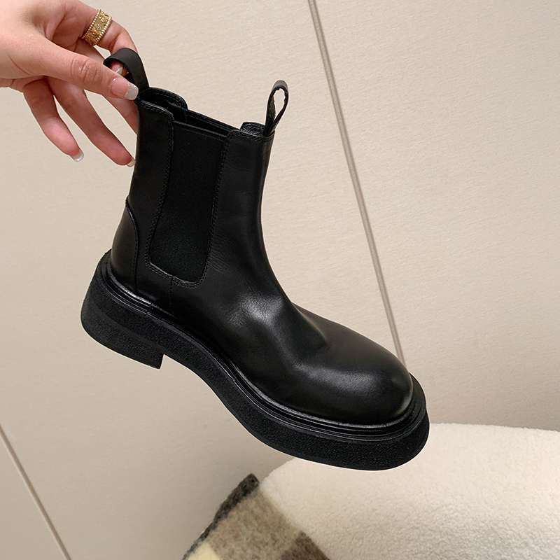 Krazing Pot Cow Leather Autumn Winter Shoes Round Toe Med Heels Slip On Concise Style Women Ankle Boots