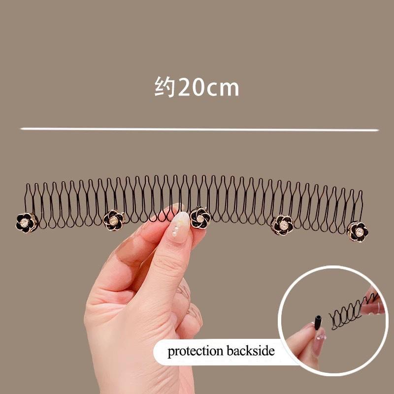 

Прекрасный органайзер для волос с жемчугом и цветком для девочек и женщин, заколка для волос, невидимая челка, фиксированная вставка, расческа, тиара, повязка на голову, аксессуары Black diamond flower