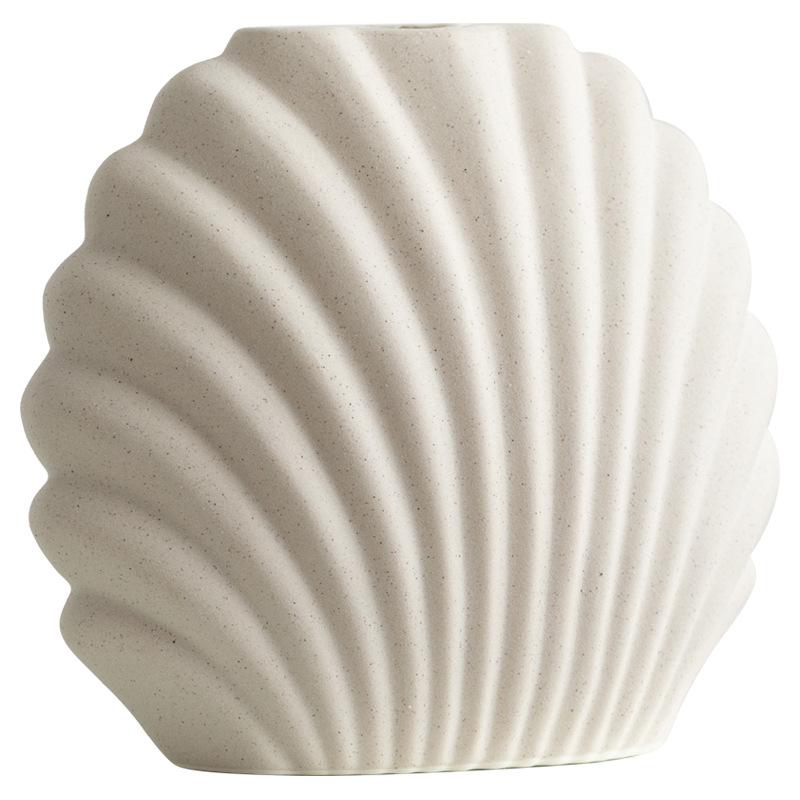 Creative Striped Scallop Ceramic Vase, Interior Decoration Ornament, Dining Table Flower Arrangement Container, Home Decoration