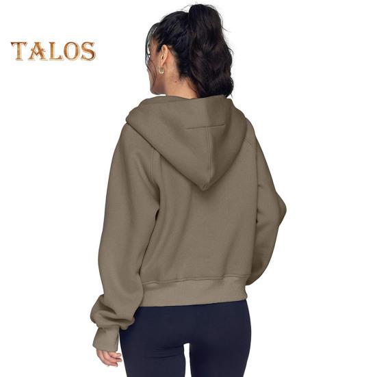 Hanorac cu glugă, toamnă, iarnă, buzunar cu jumătate de fermoar, mâneci lungi, lejer, gros, culoare pură, manșetă elastică, îmbrăcăminte de zi cu zi, top sport casual