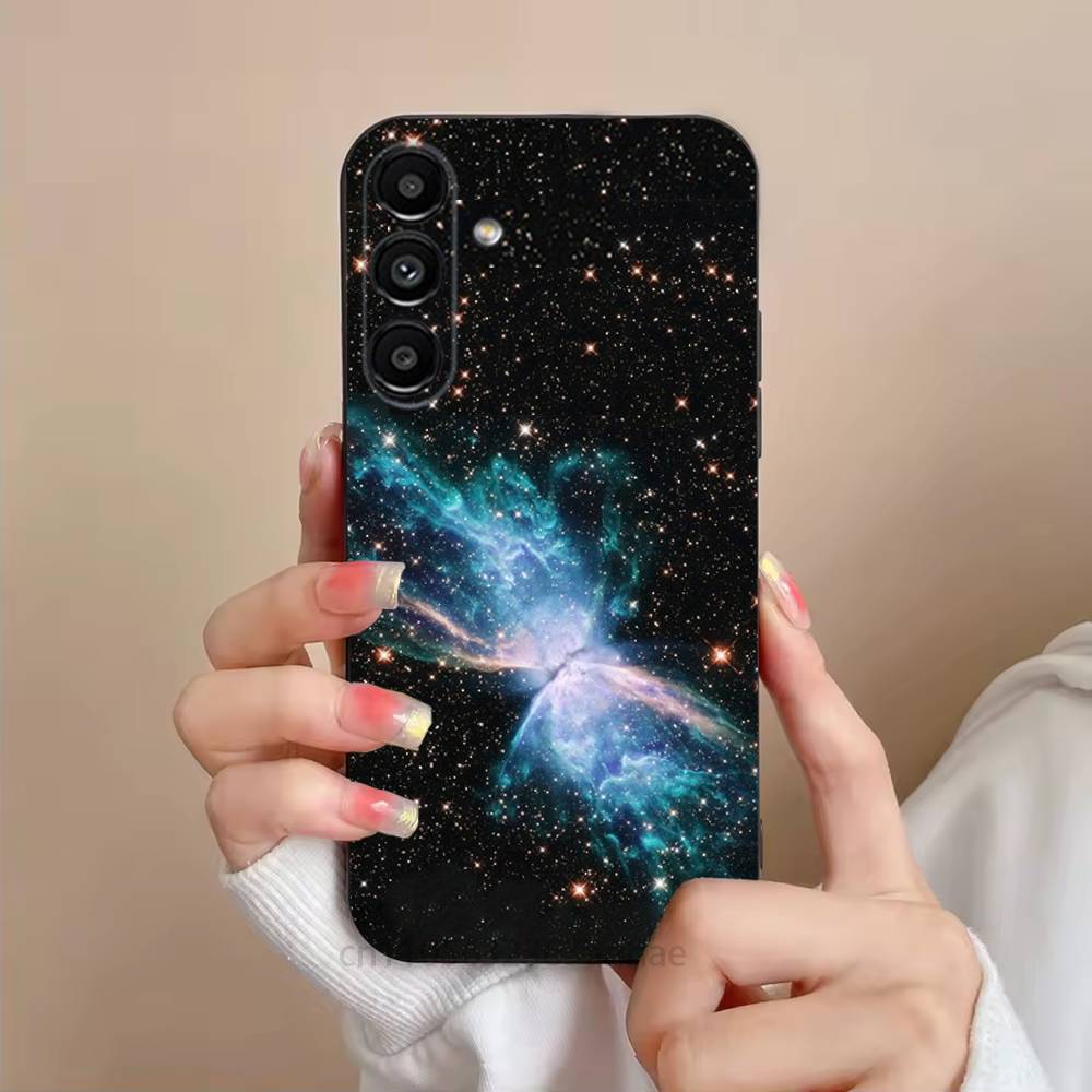 Moon Galaxy Universe Phone Case For Samsung S25,24,21,22,23,S30,Ultra,S20,Plus,Fe,Lite,Note,S10,S9,Black Soft Shell