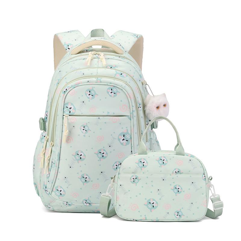 New Kitten Pattern Junior High School School Bag Girl Two Piece Set Elementary School Middle School Students Backpack Large Capacity