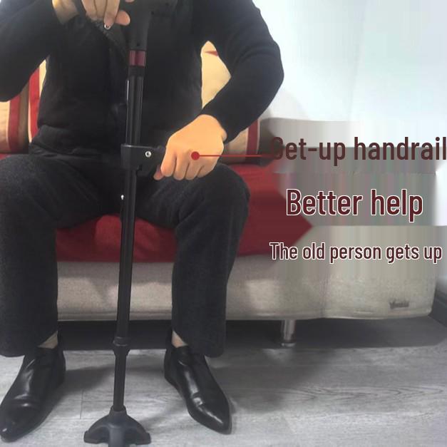 Smart Multi-Functional Telescopic Cane with Radio, Non-Slip Grip, LED Light, and Four-Legged Aluminum Alloy Base for Seniors.