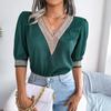 2023 sommer Lose V-ausschnitt Hemd Frühling Frau Elegante Spitze Chiffon Halbe Hülse Bluse Casual Pullover Tops Blusas Para Mujer 25127