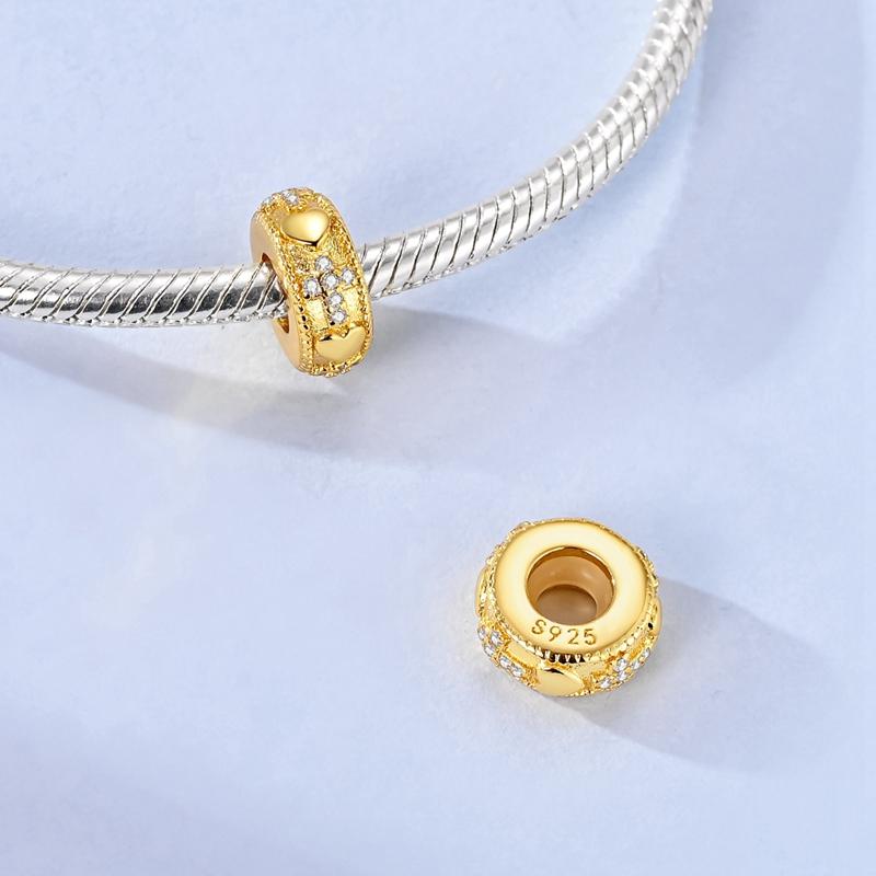 925 Silver Golden Series Cross Star Moon Charms Beads For Women Fit Bracelet DIY Birthday Party Jewelry Gifts
