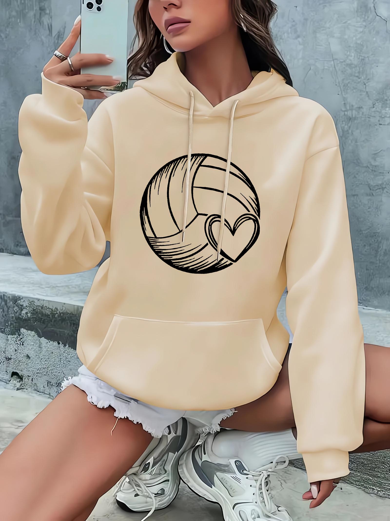 2025 Autumn and Winter Women s Volleyball and Heart Pattern Hooded Sweatshirt Pullover Casual Volleyball Hoodie Personality Y2K S