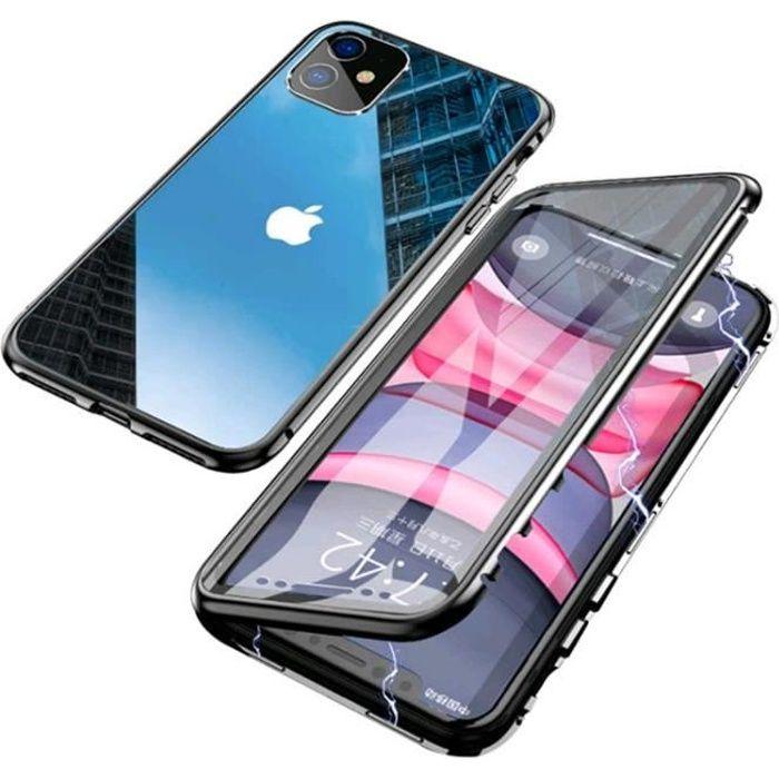 Coque pour iPhone 11, d'adsorption Magnétique Pare-Chocs en métal avec 360 degrés Protection Case Cover(Noir)