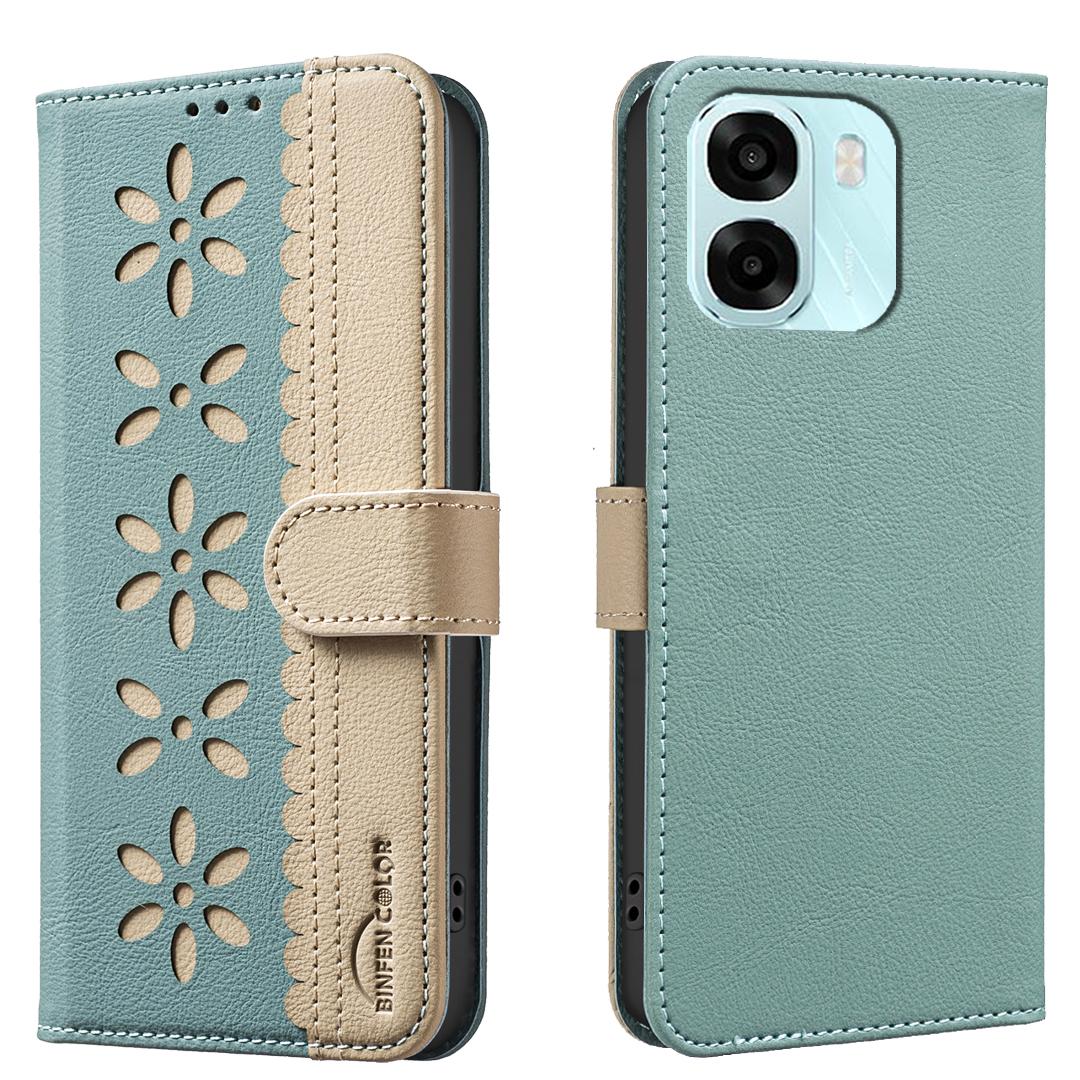 

Для Oppo A6x 5G/Oppo A6x 4G/Oppo A6 5G Шкіряний чохол BINFEN COLOR BF36 З квітковим візерунком Чохол для телефону Гаманець із захистом RFID Підставка