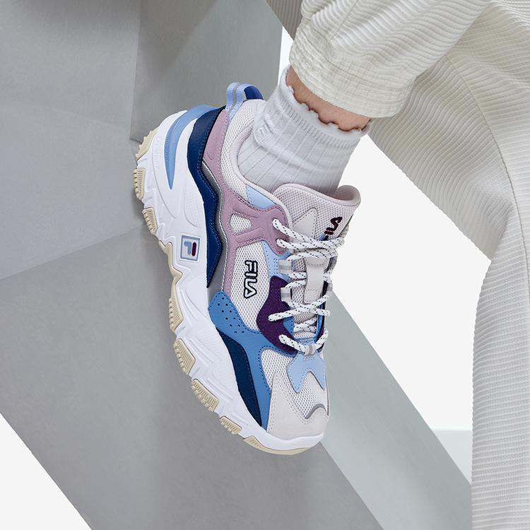 Fila Predator 2 Stoff Synthetikleder Retro Sport Low-Top Lifestyle Schuhe Damensneaker Regen-Nebel-Grau Kaschmir-Blau F12W232140FNA