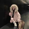 Corner buckle big fur collar hooded cotton jacket women's short small thickened tooling pie overcome