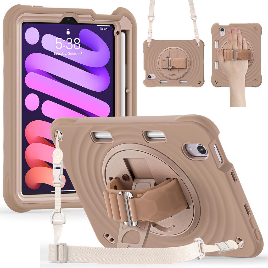 For iPad mini (2024)/(2021) Case with Shoulder Strap Kickstand PC + Silicone + TPU Tablet Cover