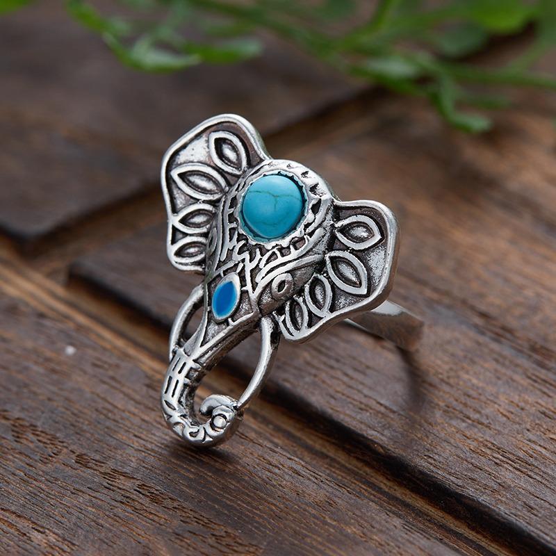 Bohemian Vintage copper Color Creative Elephant Ring for Women Men Personality Party Cute Animal Zircon Gift Accessories