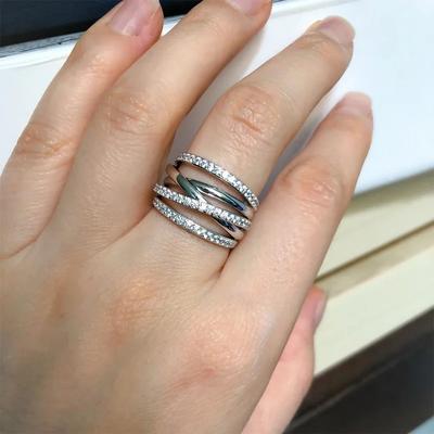 Mehrreihige Designringe für Damen Silberfarbe Mode Luxus Eheringe Fingeraccessoire 2025 Trend Damen CZ Schmuck