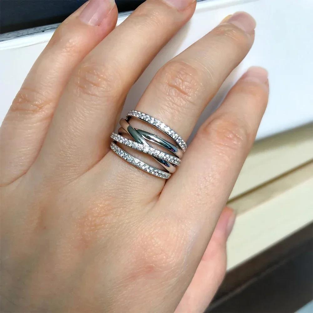 Multi Line Design Rings for Women Silver Color Fashion Luxury Wedding Bands Finger Accessory 2025 Trend Female CZ Jewelry