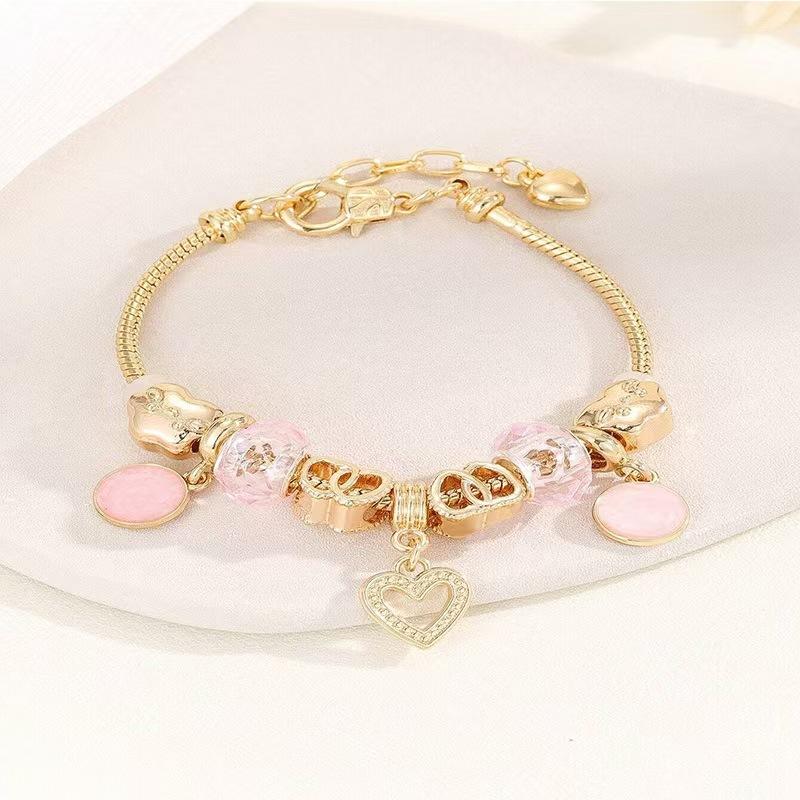 Popular Hot Sale Trendy Gift Women's DIY Alloy Big Hole Beaded Bracelet 18K Rose Gold Bangles Jewelry Handmade Bracelets