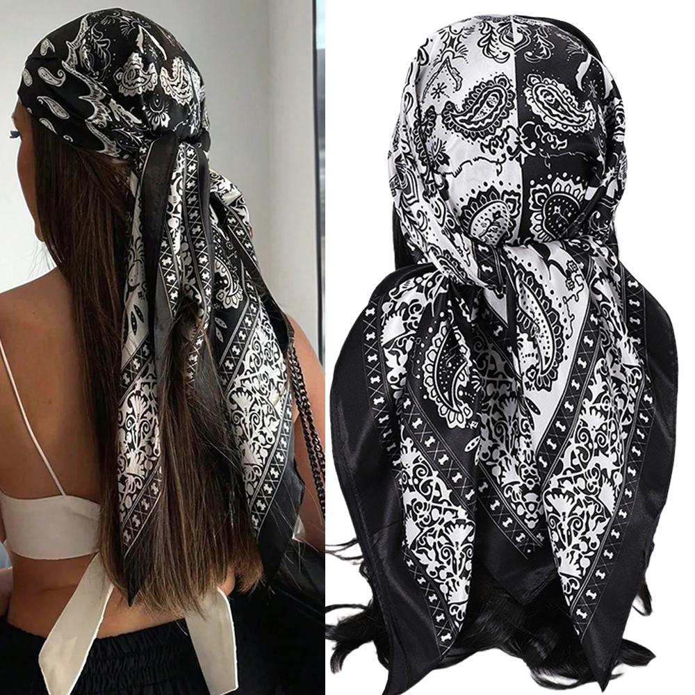 90*90cm Cashew Print Square Scarf Women Soft Satin Shawl Handkerchief Muslim Luxury Scarves Hijab Foulard Bandana