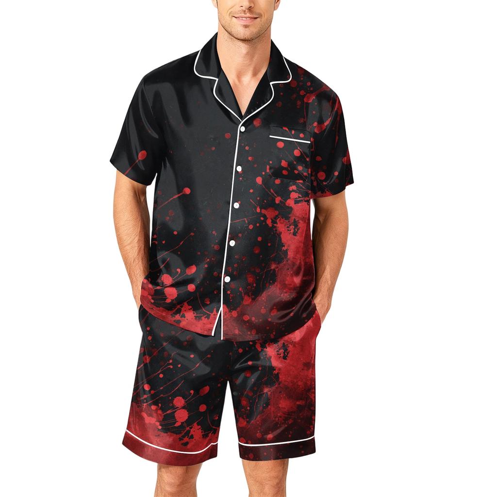 Men's Short Sleeve Pajama Set Button Down Shirt with Hemmed Shorts Soft Casual Sleepwear Lounge Set Available In Sizes S To XXXXL