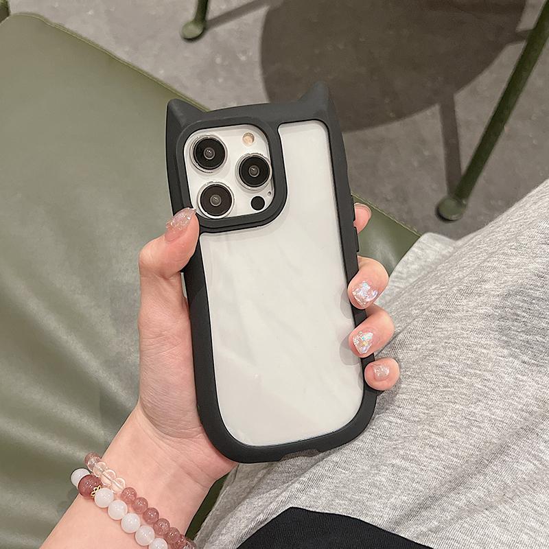 Mignonne Coque de Téléphone Transparente Oreilles de Chat 3D Pour 17 16E 16 15 14 Plus 13 12 11 Pro Max Dessin Animé Mignonne Anti-Choc Couverture Claire For iPhone 14 Pro Max